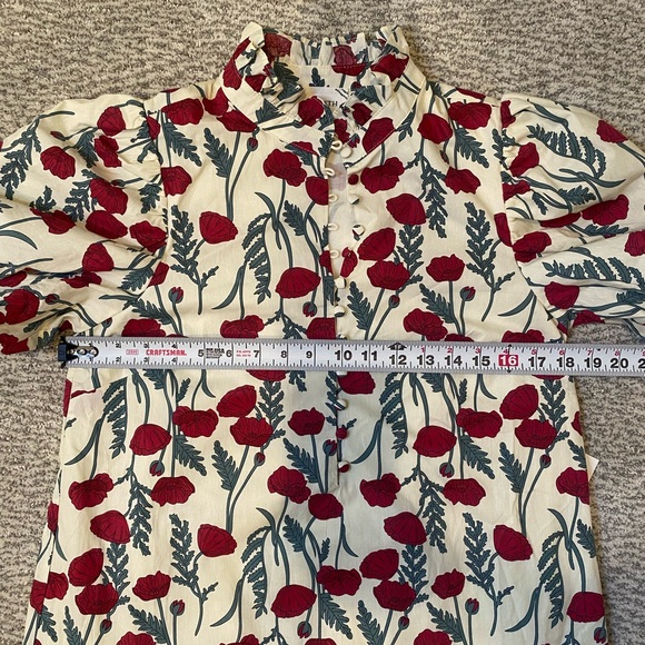 Hyacinth House Tuckernuck Midi Dress Red Floral Print Puff Sleeves Small NWT - Picture 7 of 11